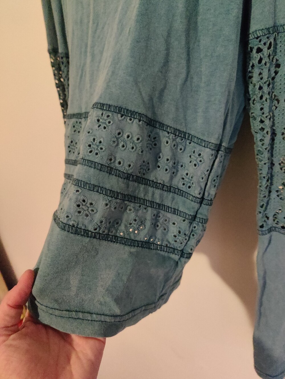 Free People Long Sleeve Eyelet Floral Design Blue - Picture 6 of 6
